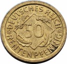 50 Rentenpfennig 1924 J, kv. 1+ (KM34) Weimar Republic thumbnail