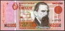 Uruguay: 2000 Nuevos Pesos 1989, #68a, kv.0 (noe bølget) (Nr.163), bakark medfølger thumbnail