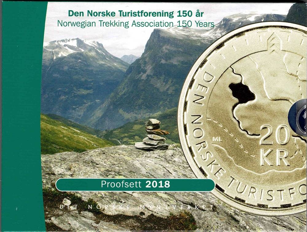 Settet inneholder årets 20-krone (2018) utgitt i forbindelse med 150-årsjubileet for Den Norske Turistforening og årsmedalje 2018 i gylt utførelse. 
Medaljen er utformet av Ingrid Austlid Rise. Både mynt og medalje er i proof kvalitet.
Opplag: 2.100
