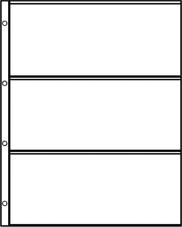 E-3 : Størrelse - 218x156 mm, inndelt i 3 lommer. 4 rings ark som er klar/gjennomsiktig.