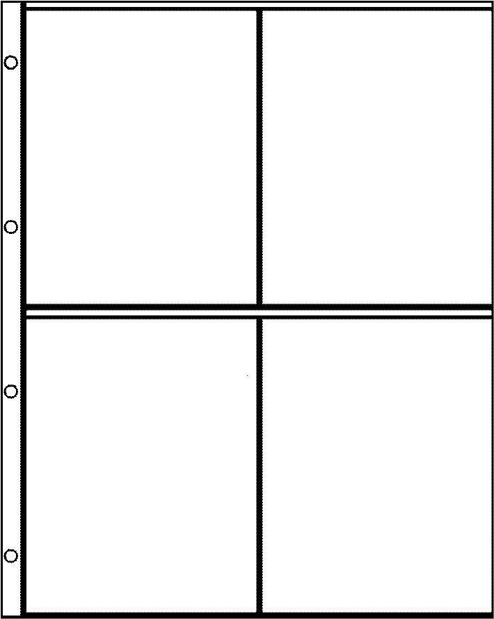 E-2 x 2: Størrelse - 108x156 mm pr. lomme, Arket er inndelt i 4 lommer. 4 rings ark som er klar/gjennomsiktig.