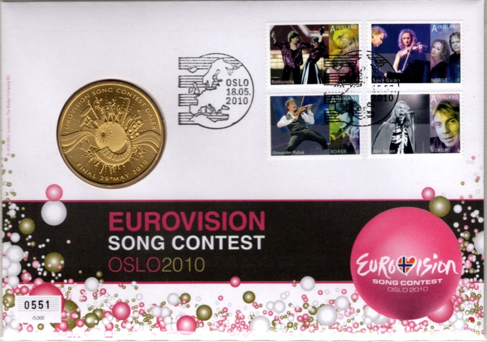 Medalje: Eurovision daleren forgyllet i 24 karat gull.
Frimerker: 4 x postens nyutgivelser til Eurovision
Opplag: 5.000 Stk. // Bakark medfølger.