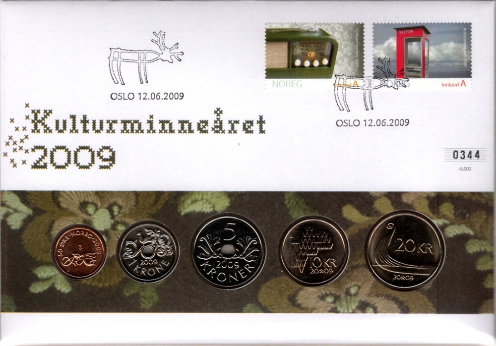 Mynter: Komplett serie med Norske sirkulasjonsmynter fra 2009.
Frimerker: A-Post frimerke fra 2009.
Stempel: Oslo, 12.06.2009.
Opplag: 6.000 Stk. // Bakark medfølger.